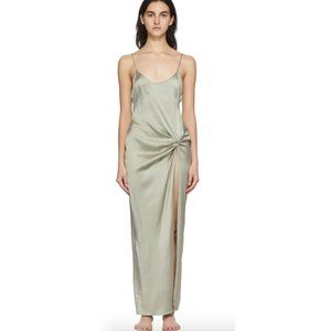 SKIMS Green Silk High-Slit Slip Dress